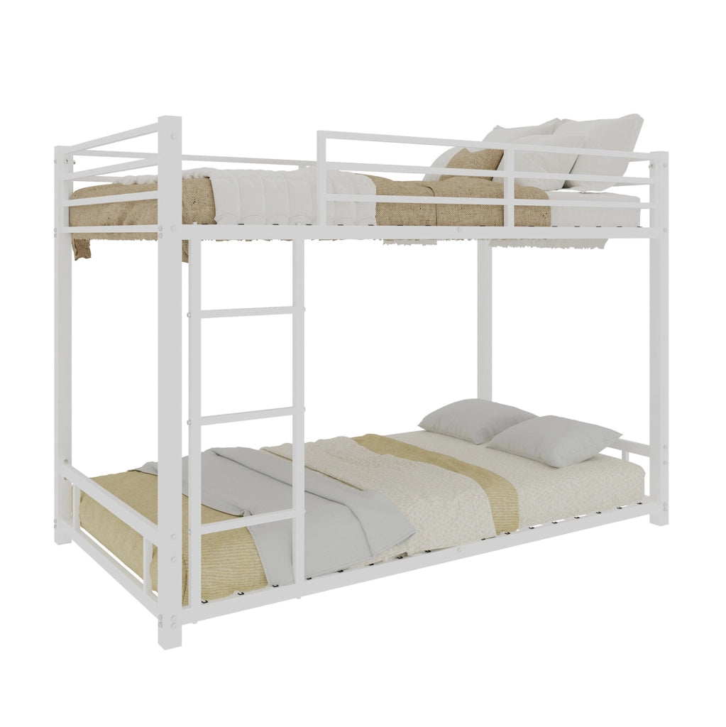 Letto a castello 90x190 cm con scala e sponde in ferro bianco