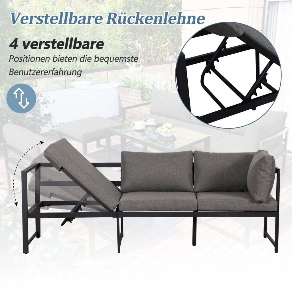 Set sedie sdraio giardino: alluminio; reclinabile; schienale 4 posizioni; cuscini inclusi; grigio