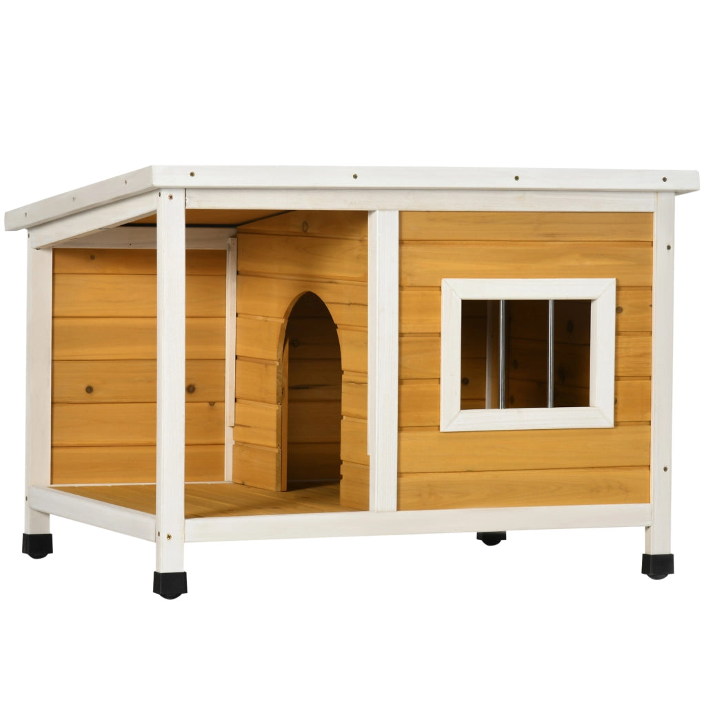 Cuccia per cani in legno con veranda e tetto apribile