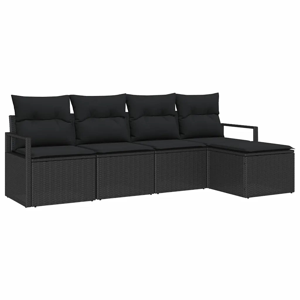 Set di divani con cuscino 5 pz | Set Salotto da Giardino Nero polyrattan