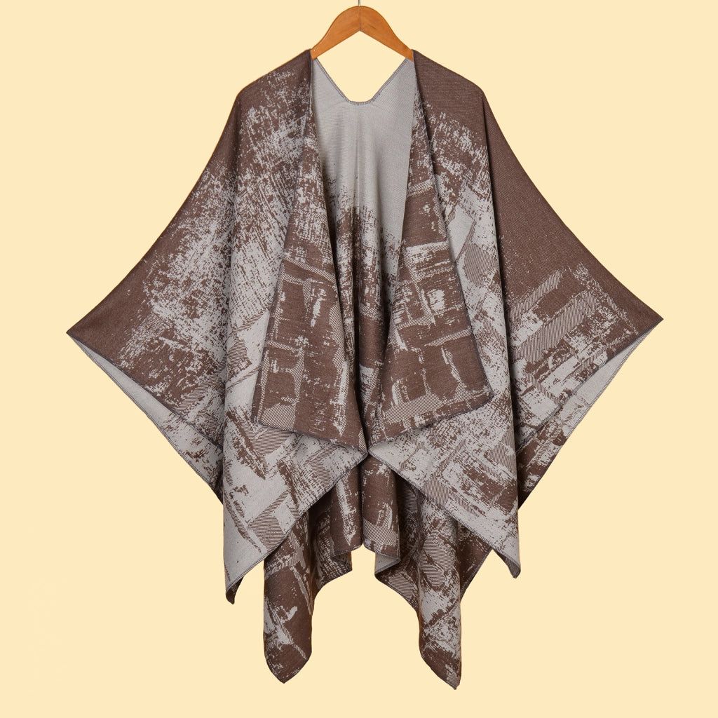 Sciarpa/stola calda da donna double-face jacquard - Poncho/scialle - Mantella calda da ufficio