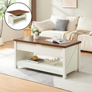 Tavolino Centrale da Salotto Kasama con Piano Sollevabile e Apribile 110 x 55 x 54 cm Effetto Noce / Bianco [en.casa]