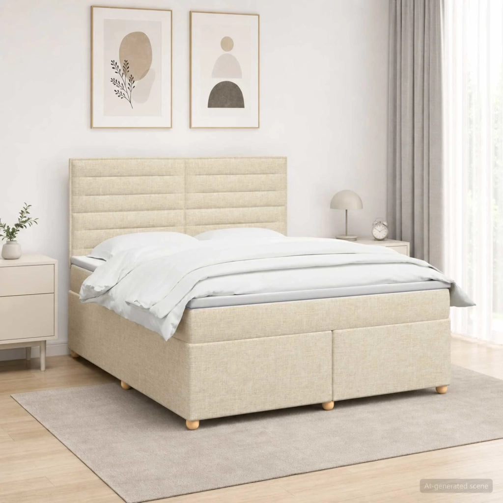 Letto box spring con materasso Crema 140 x 190 cm Tessuto 3455341