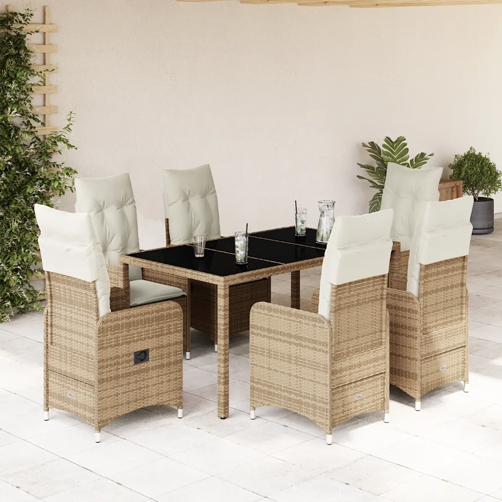 vidaXL Set da Bistrò da Giardino 7 pz con Cuscini Beige in Polyrattan