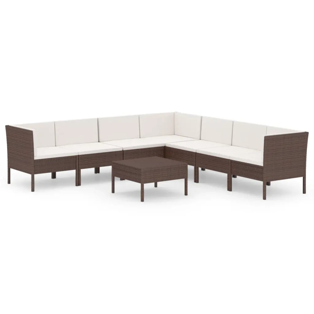 Set Divani da Giardino 8 pz con Cuscini in Polyrattan Marrone 3094455