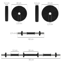 Set di Manubri Regolabili 15 kg 2 in 1  Convertibili in Bilanciere, con Impugnature Antiscivolo, Nero
