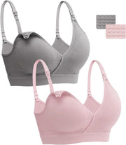 Set di 2 Reggiseno Senza Fili per Donne - Senza Cavo, Comodo e Pratico - Adatto per l'Allattamento e la Lattazione con Pannolino Rimovibile e Estensioni