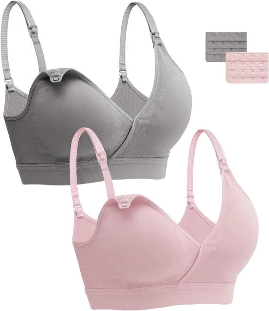Set di 2 Reggiseno Senza Fili per Donne - Senza Cavo, Comodo e Pratico - Adatto per l'Allattamento e la Lattazione con Pannolino Rimovibile e Estensioni