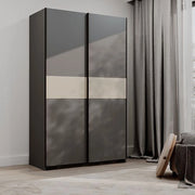 Armadio Camera da Letto Maba, Guardaroba 2 Ante 2 Ripiani, 120x204h cm Nero Antracite