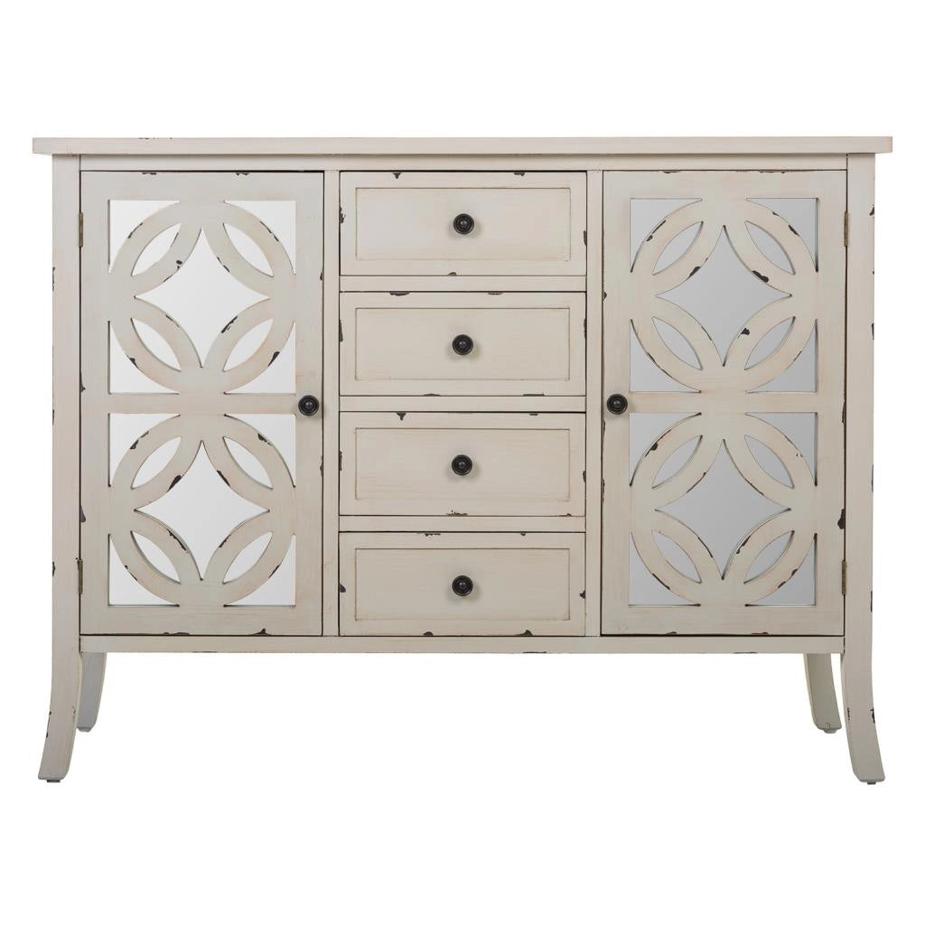 Credenza in legno con vetro bianco 110x37x84h