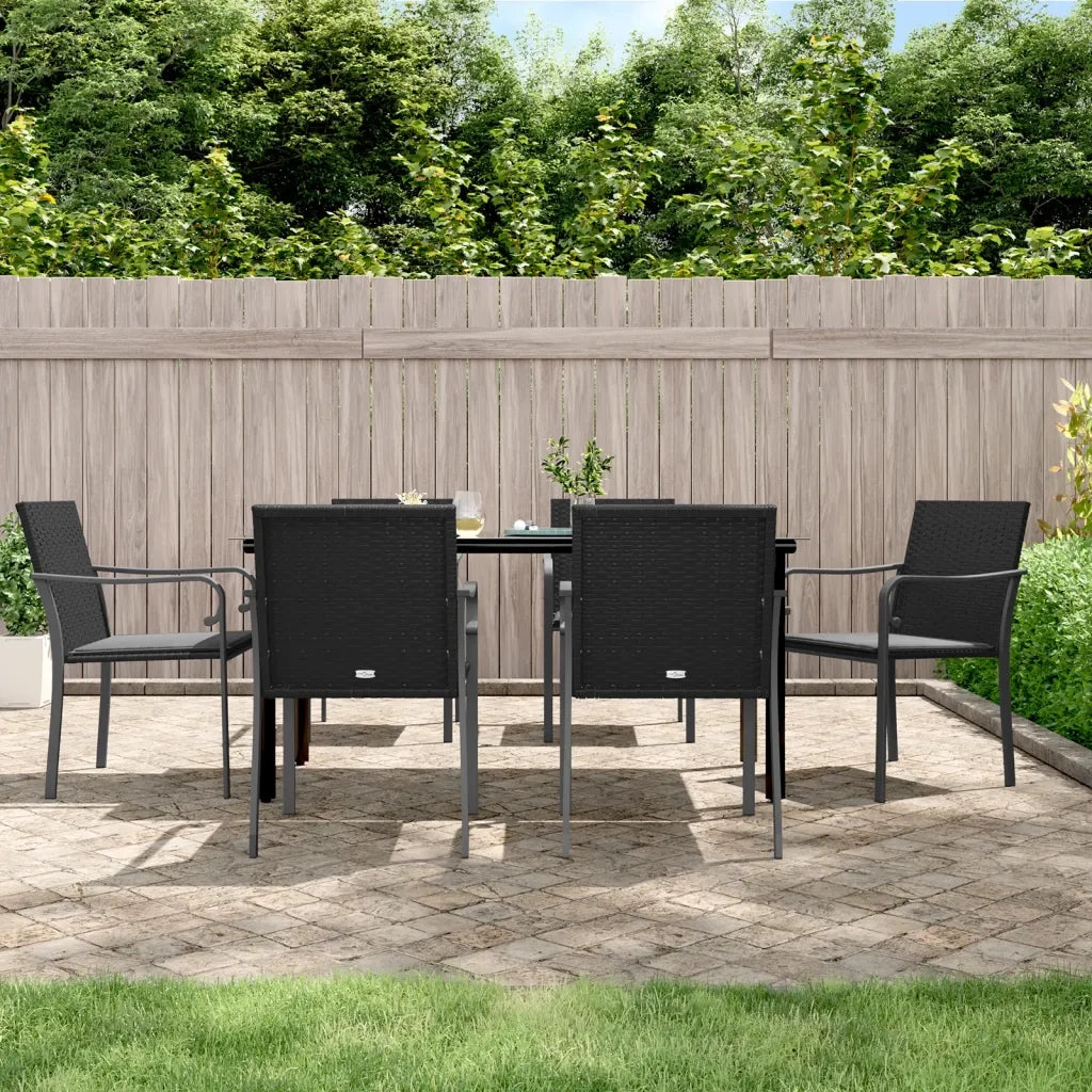 Set Pranzo da Giardino 7 pz con Cuscini in Polyrattan e Acciaiocod mxl 76615