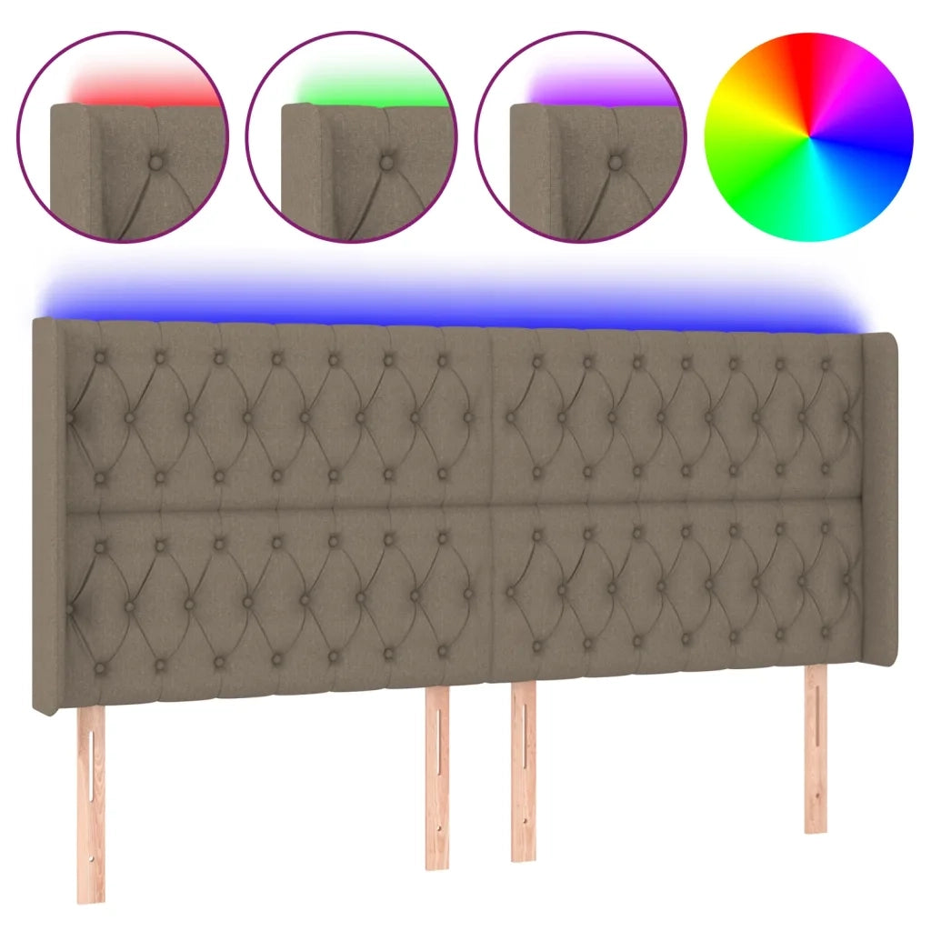 Testiera a LED Tortora 183x16x118/128 cm in Tessuto