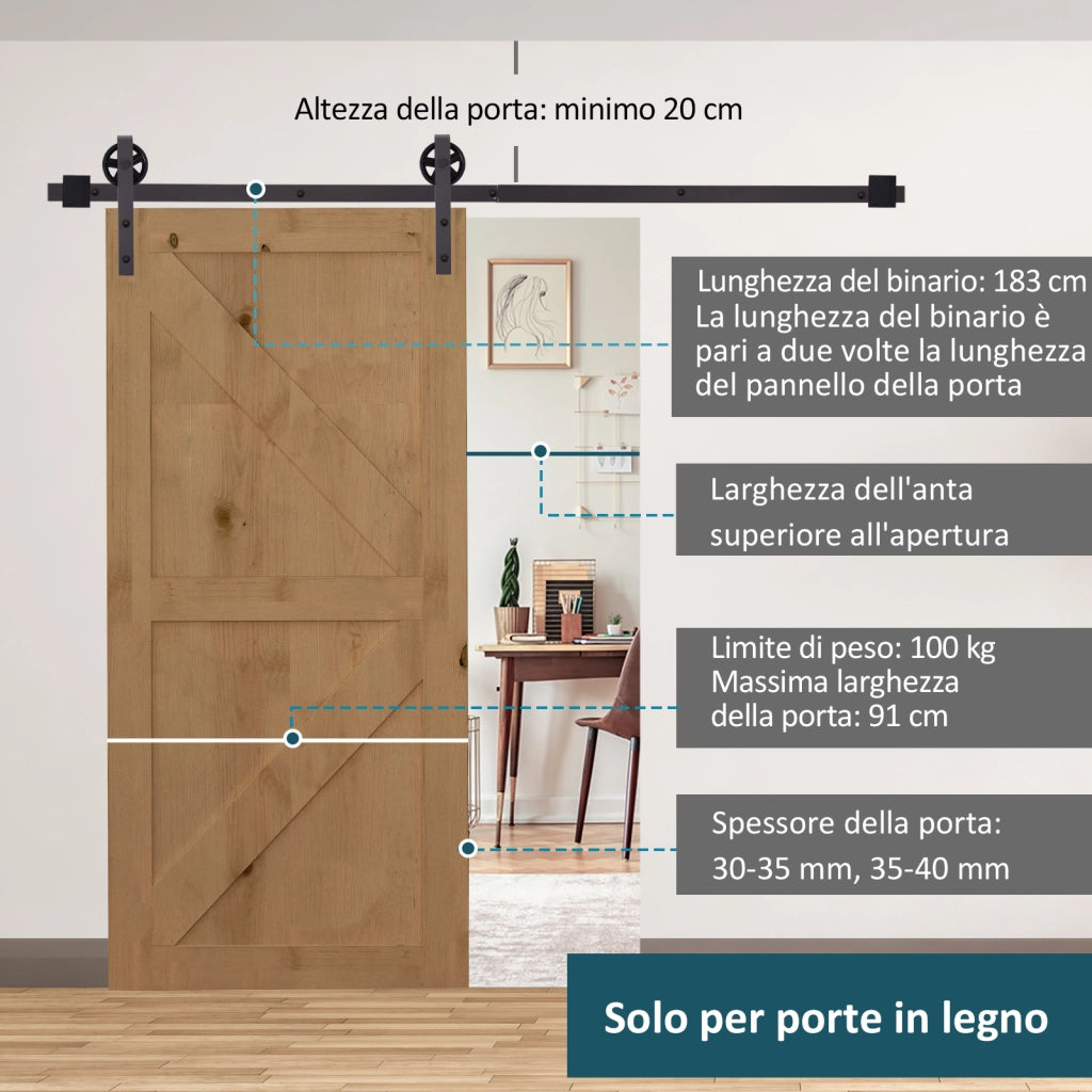 Kit Porte Scorrevole ¨C zephmum ¨C Acciaio, 183x4x0.6 cm