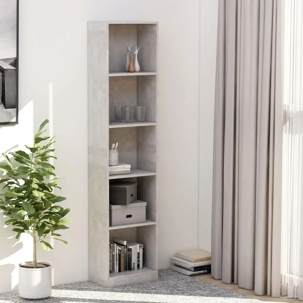 Libreria 5 Ripiani Grigio Cemento 40x24x175cm Legno Multistrato 800850