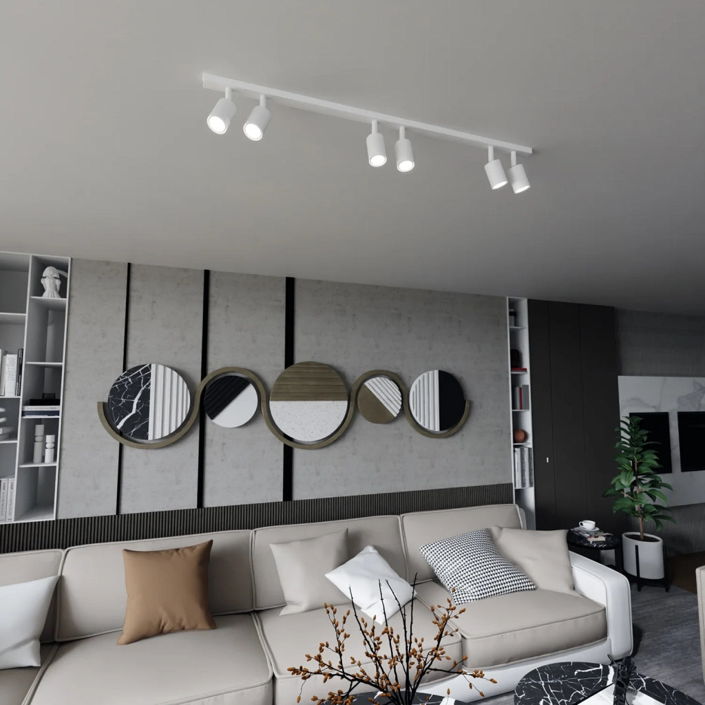 Plafoniera Moderna 6 Luci Faretti Khnum In Acciaio Bianco