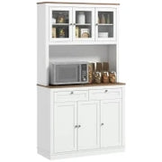 Credenza da cucina, con 6 ante, 2 cassetti, piano di lavoro e ripiani regolabili, 100x40x180cm, Bianco