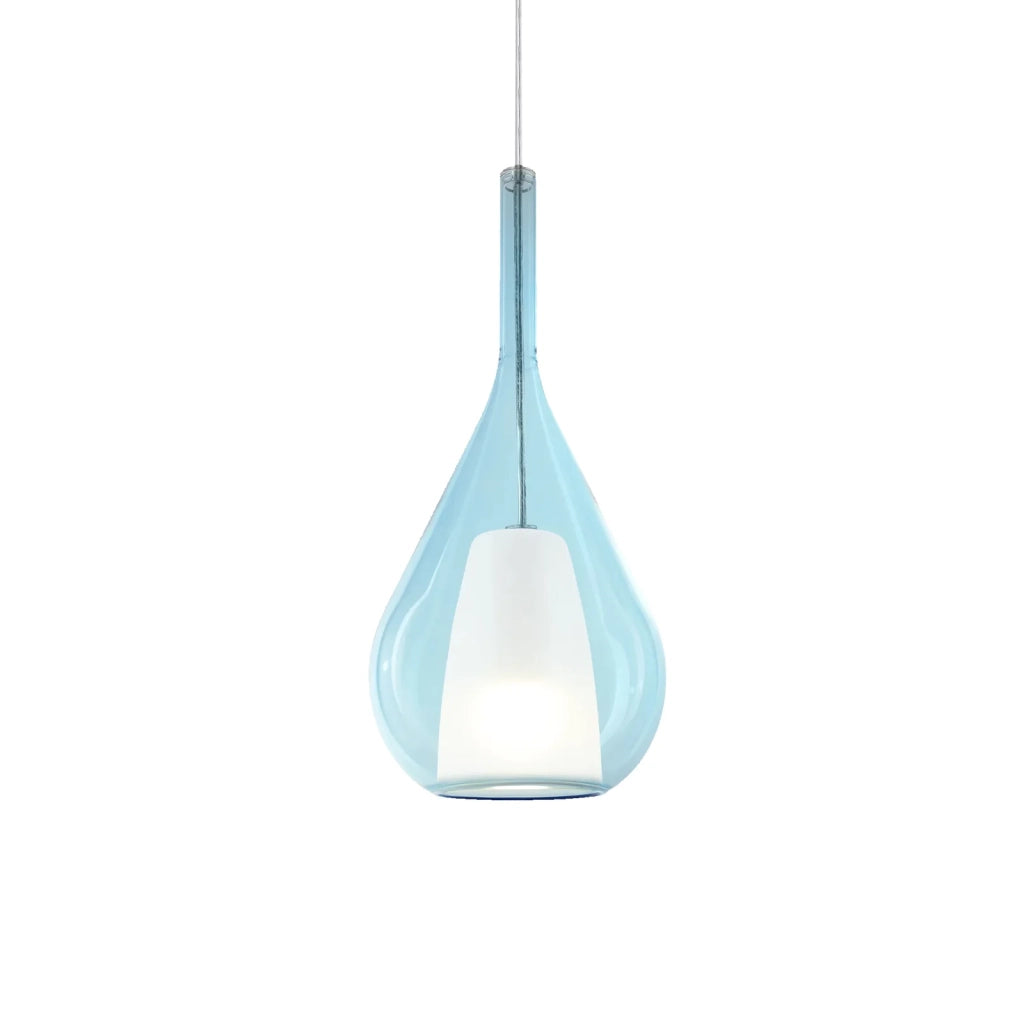 Sospensione Contemporanea Kalique Vetro Azzurro Bianco E Cromo 1 Luce E27 H40Cm