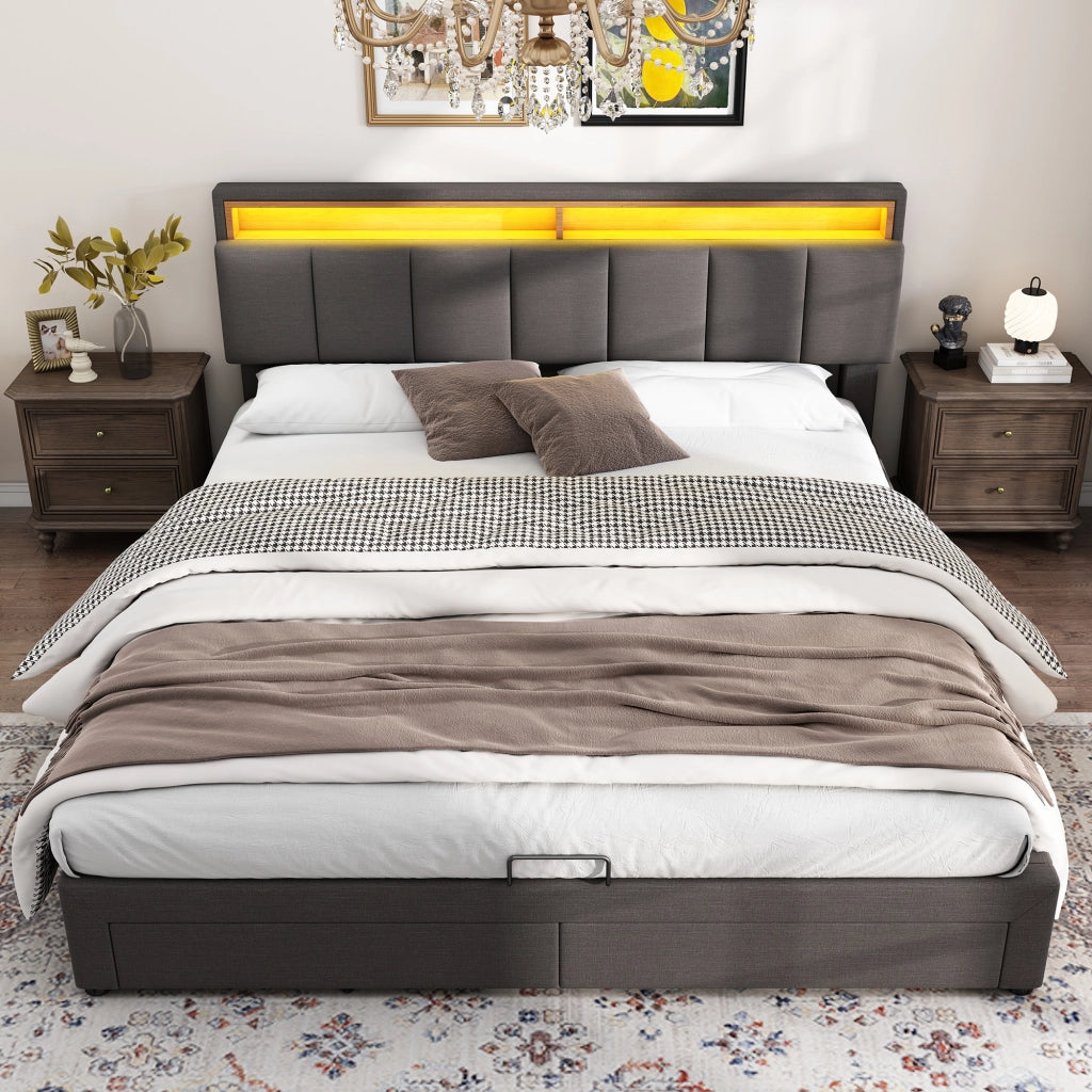Letti contenitori 160x200 cm; LED; contenitore sottoLetti contenitori; acciaio; grigio scuro (Senza materasso)