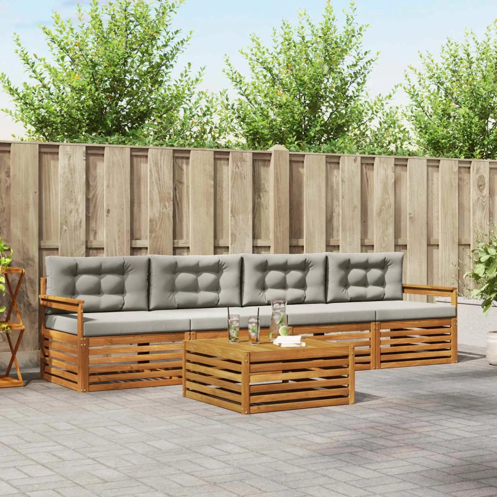 Set di divani da esterno 5 pcs Grigio Naturale e Chiaro