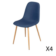 Set di 4 sedie in tessuto blu con gambe in metallo effetto legno – 45x87x54 cm, altezza della seduta 49 cm – Collezione NORDICA