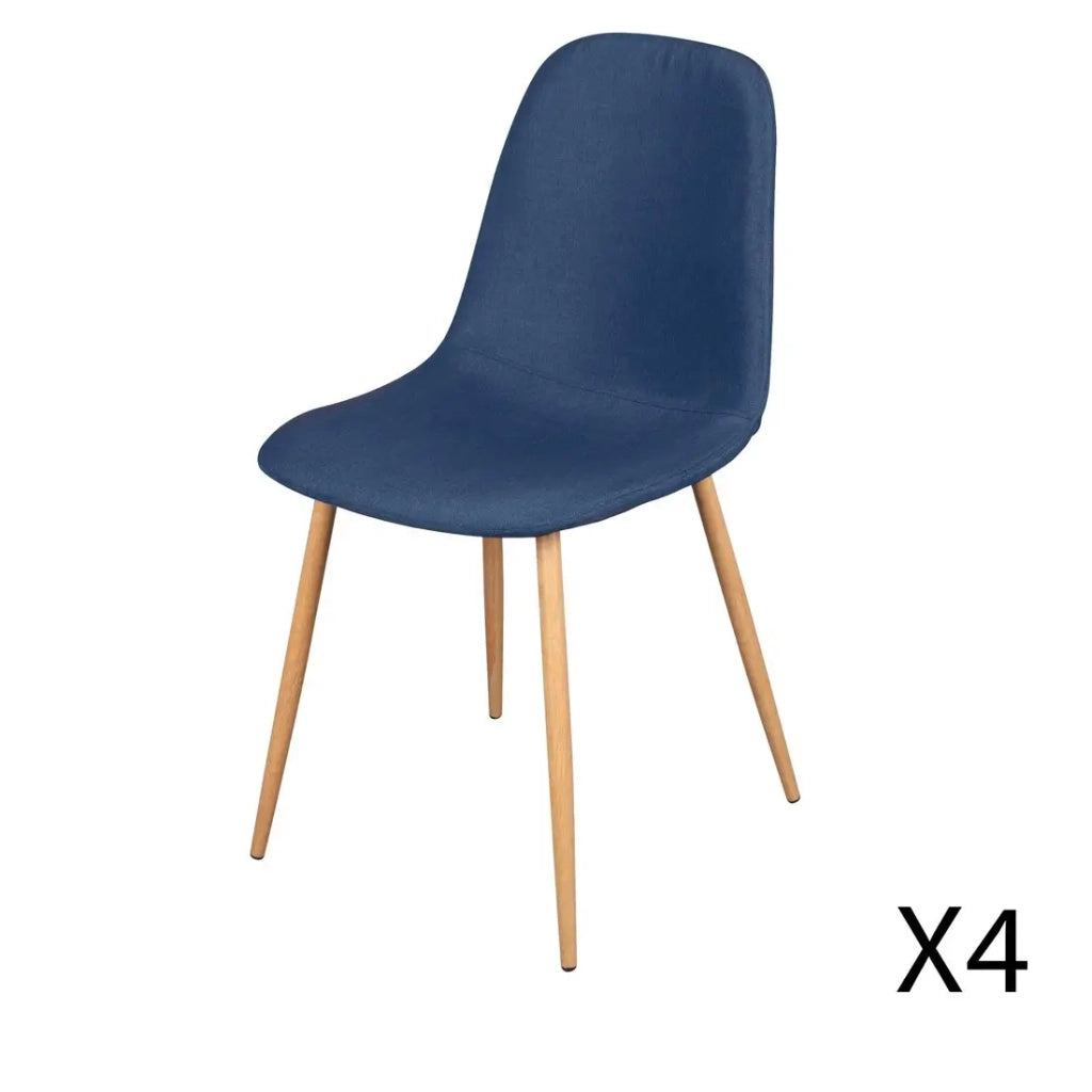 Set di 4 sedie in tessuto blu con gambe in metallo effetto legno – 45x87x54 cm, altezza della seduta 49 cm – Collezione NORDICA