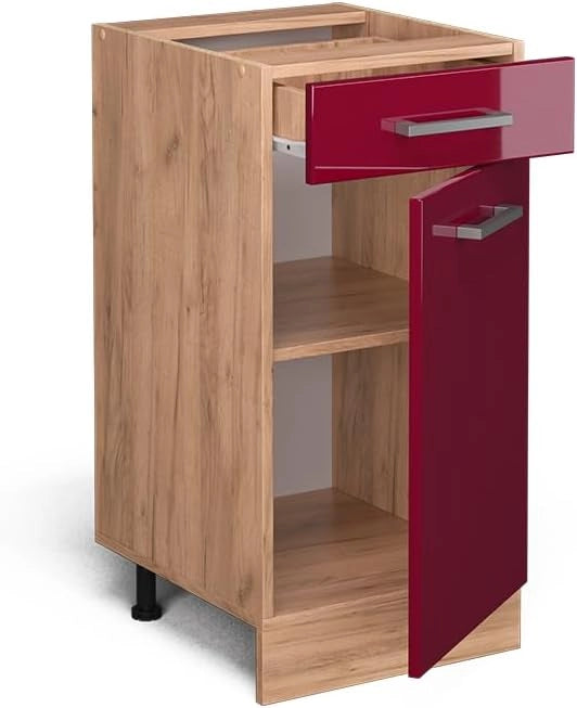 Mobiletto base per cucina R-Line, Rosso lucido, 40 cm senza piano di lavoro, per la libera combinazione all'interno di sistemi cucina modulari