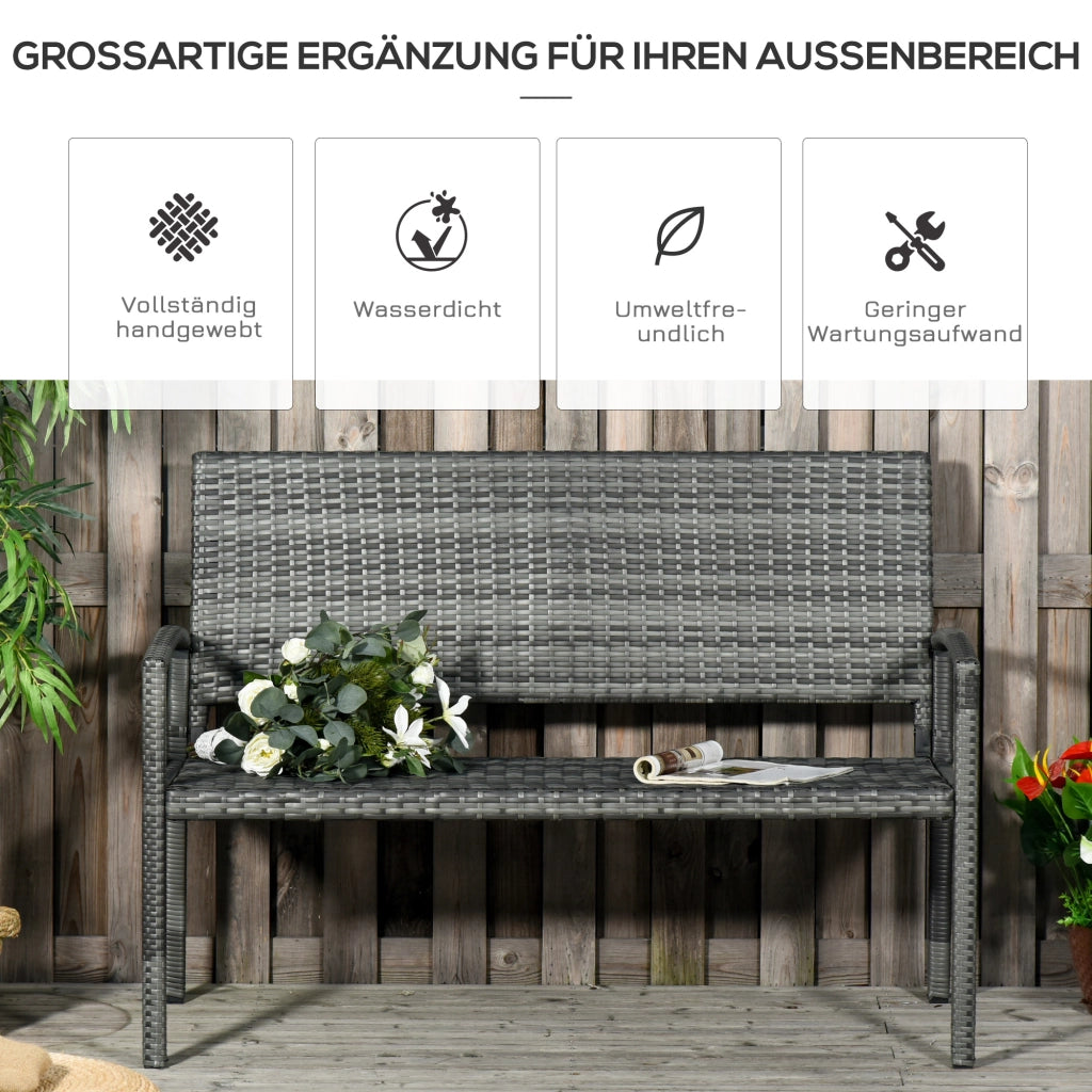 Panca da giardino a 2 posti in acciaio grigio con schienale in polyrattan 119 × 13 × 57 cm