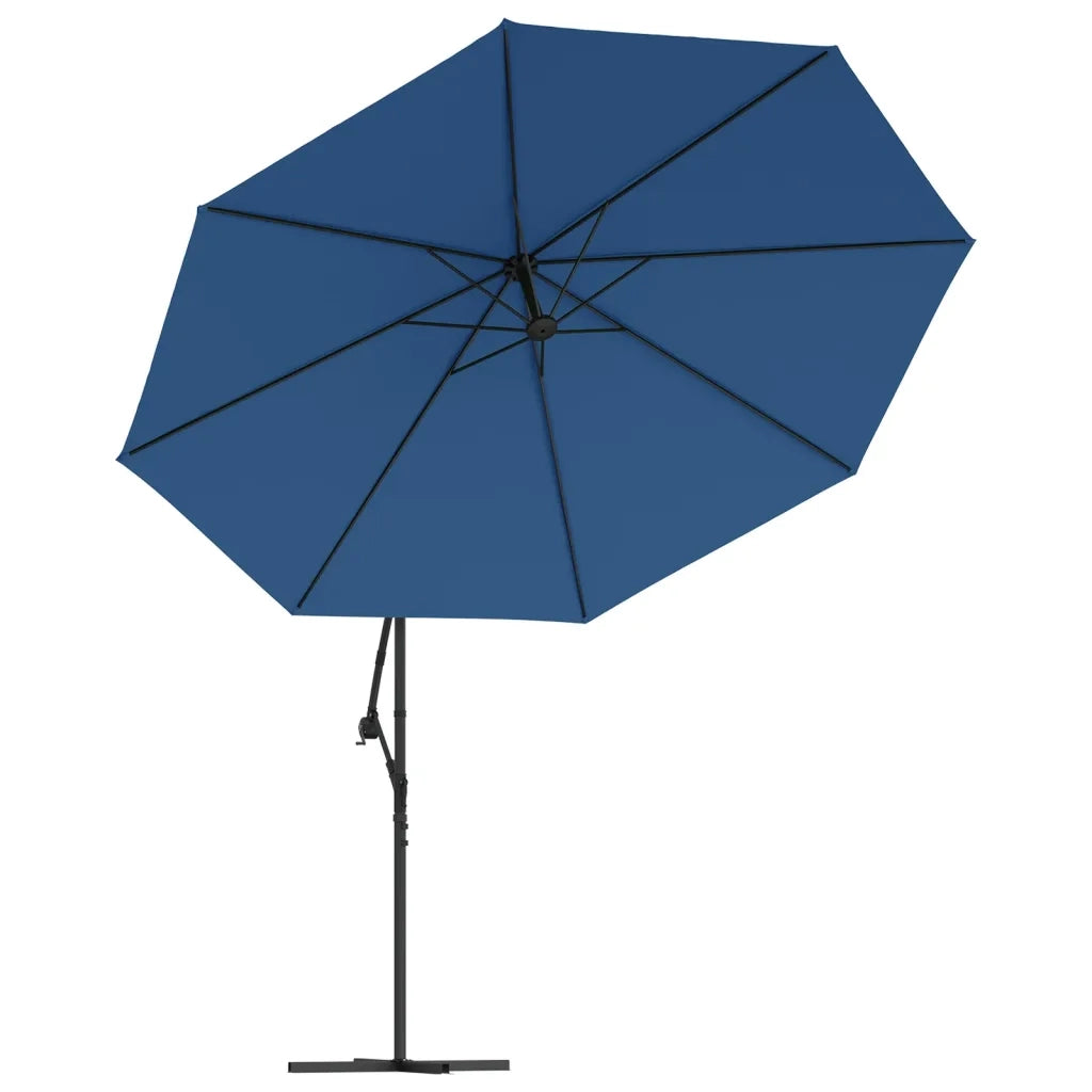 Ombrellone a Sbalzo con Palo e Luci a LED Azzurro 350 cm 313785