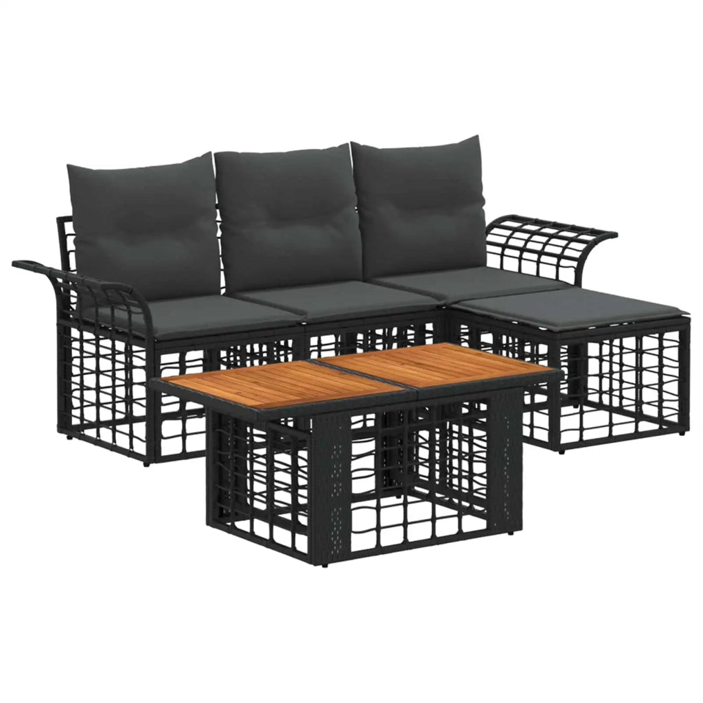 Set Divano da Giardino 5 pz Nero e Grigio scuro polyrattan 3437971