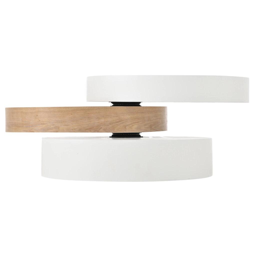 Tavolino da caffè 60 x 60 x 35;1 cm girevole 360° con vano contenitore in MDF bianco e naturale
