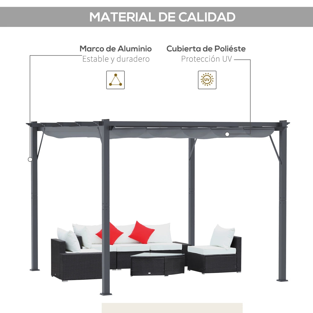 Pergola 3x3 m con tetto retrattile ¨C zephmum ¨C grigio scuro alluminio