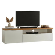 Manama, Mobile Porta tv un Cassetto Made in Italy, 180x48x43h cm Bianco Lucido