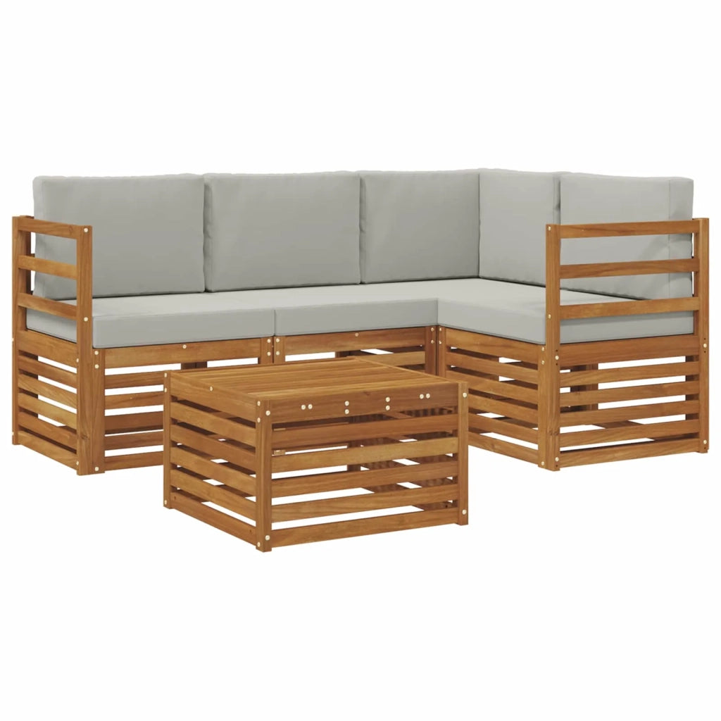Set di divani da esterno 5 pcs Grigio Naturale e Chiaro