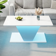 Tavolino da salotto bianco con LED, piano lucido e design a V