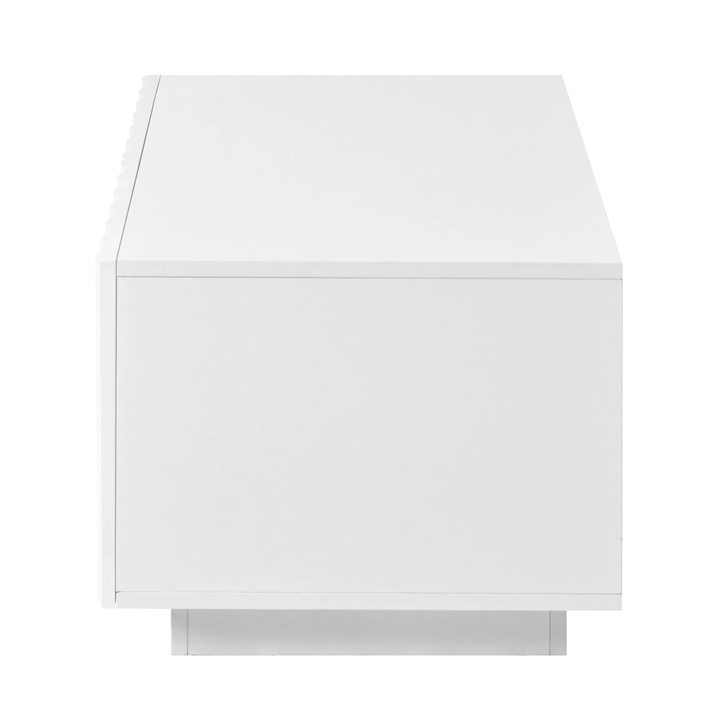 Tavolino basso moderno con 2 cassetti e frontale effetto onda per soggiorno in MDF e pannello truciolare bianco
