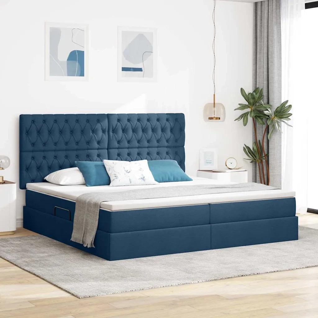 Letto con contenitore e materasso Blu 200 x 200 cm Poliestere
