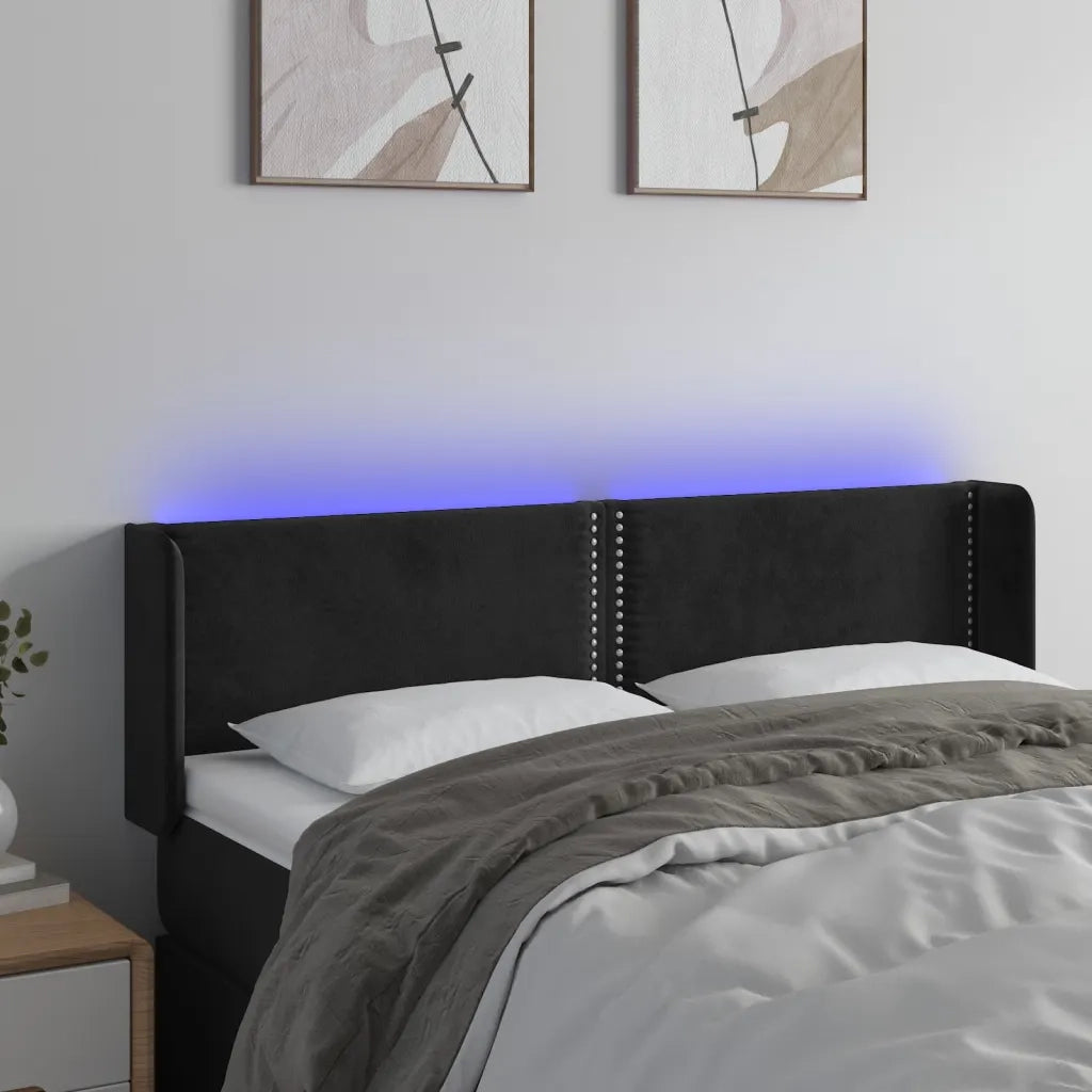 Testiera a LED-Testata con LED Nera 147x16x78/88 cm in Velluto 937625