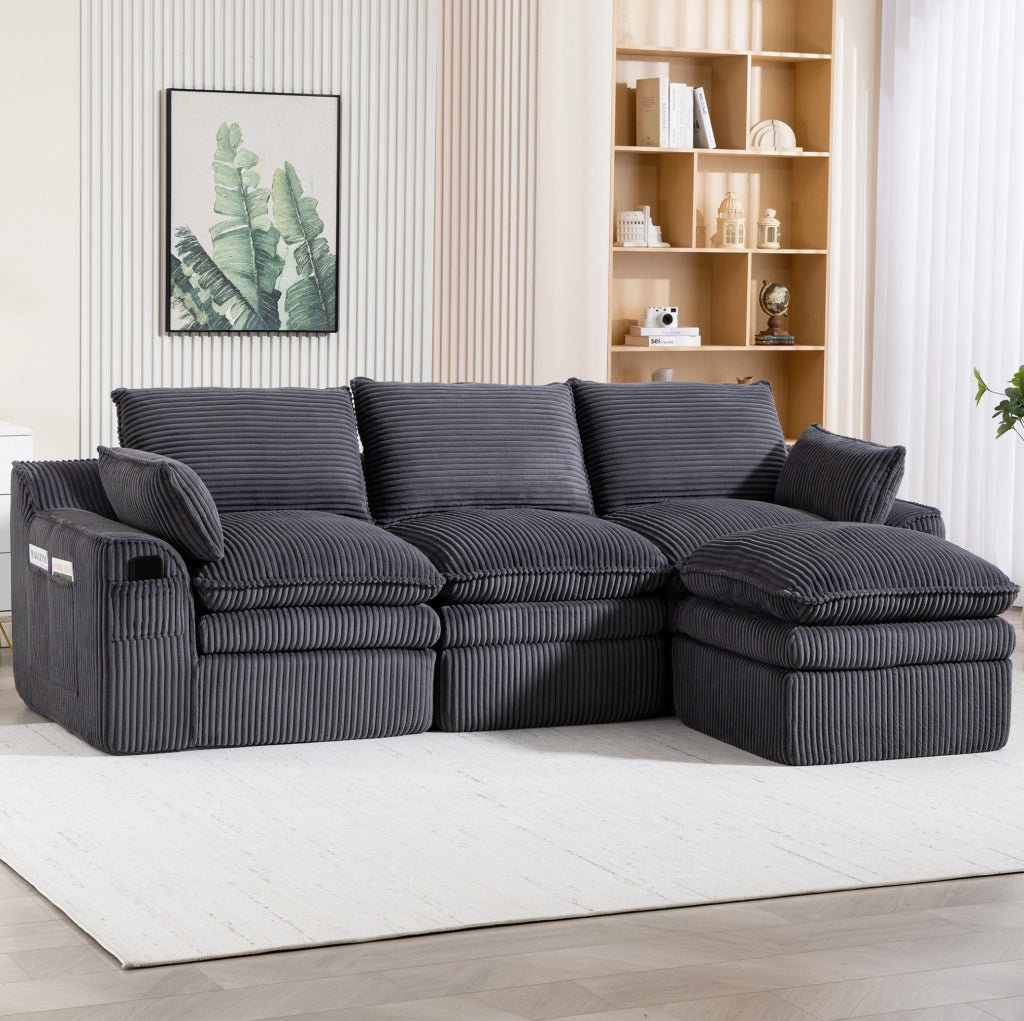 DIVANO MODULARE 263x167x85 cm Velluto a coste Grigio scuro con pouf