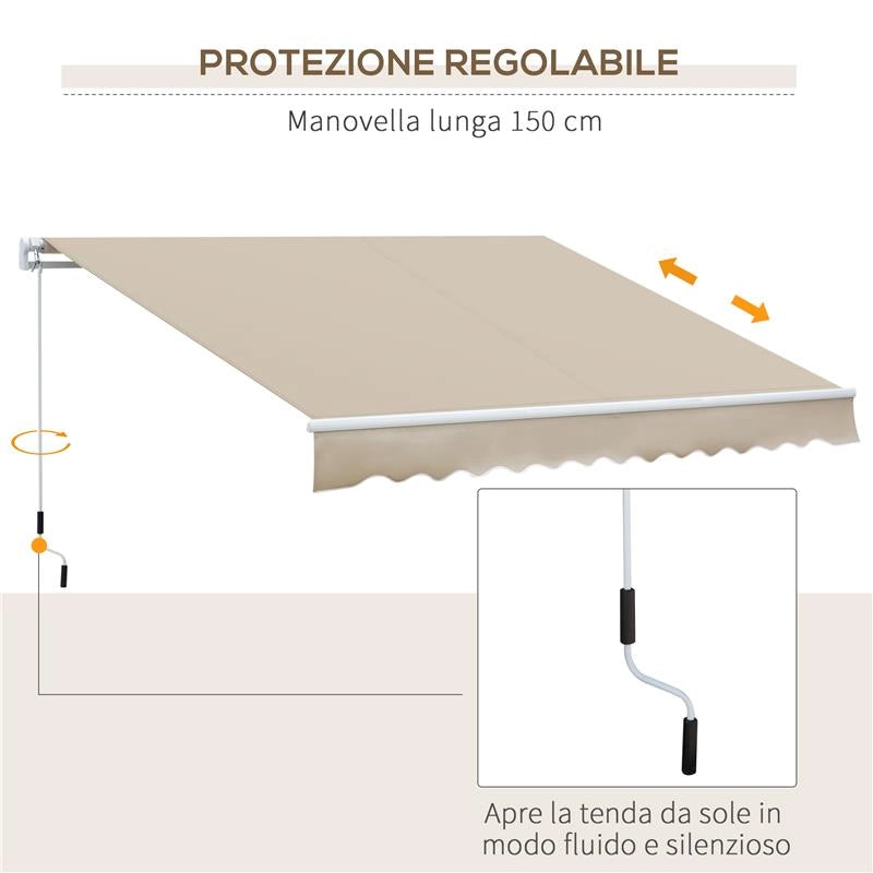 TENDA DA SOLE PER ESTERNO AVVOLGIBILE A BRACCI CON APERTURA A MANOVELLA, 350X250 CM, CREMA