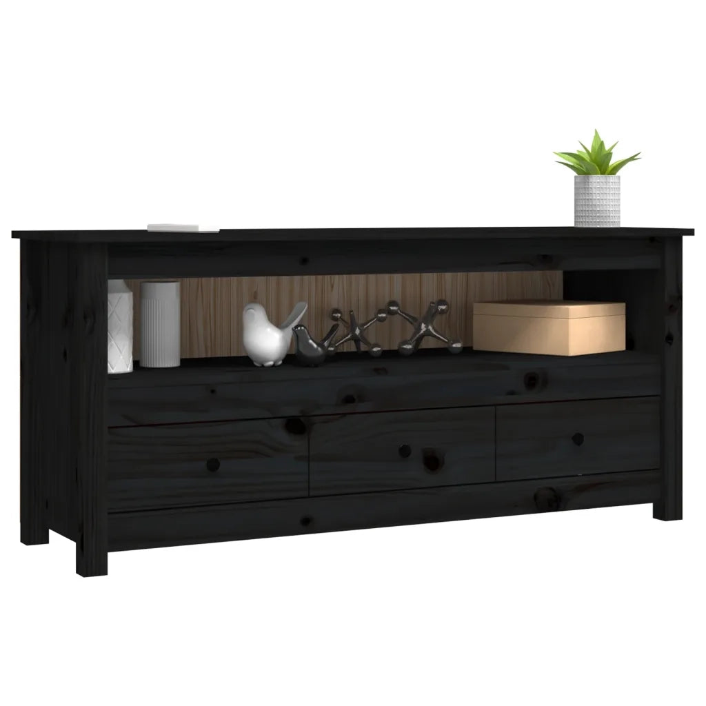 Mobile Porta TV Nero 114x35x52 cm in Legno Massello di Pino 821506