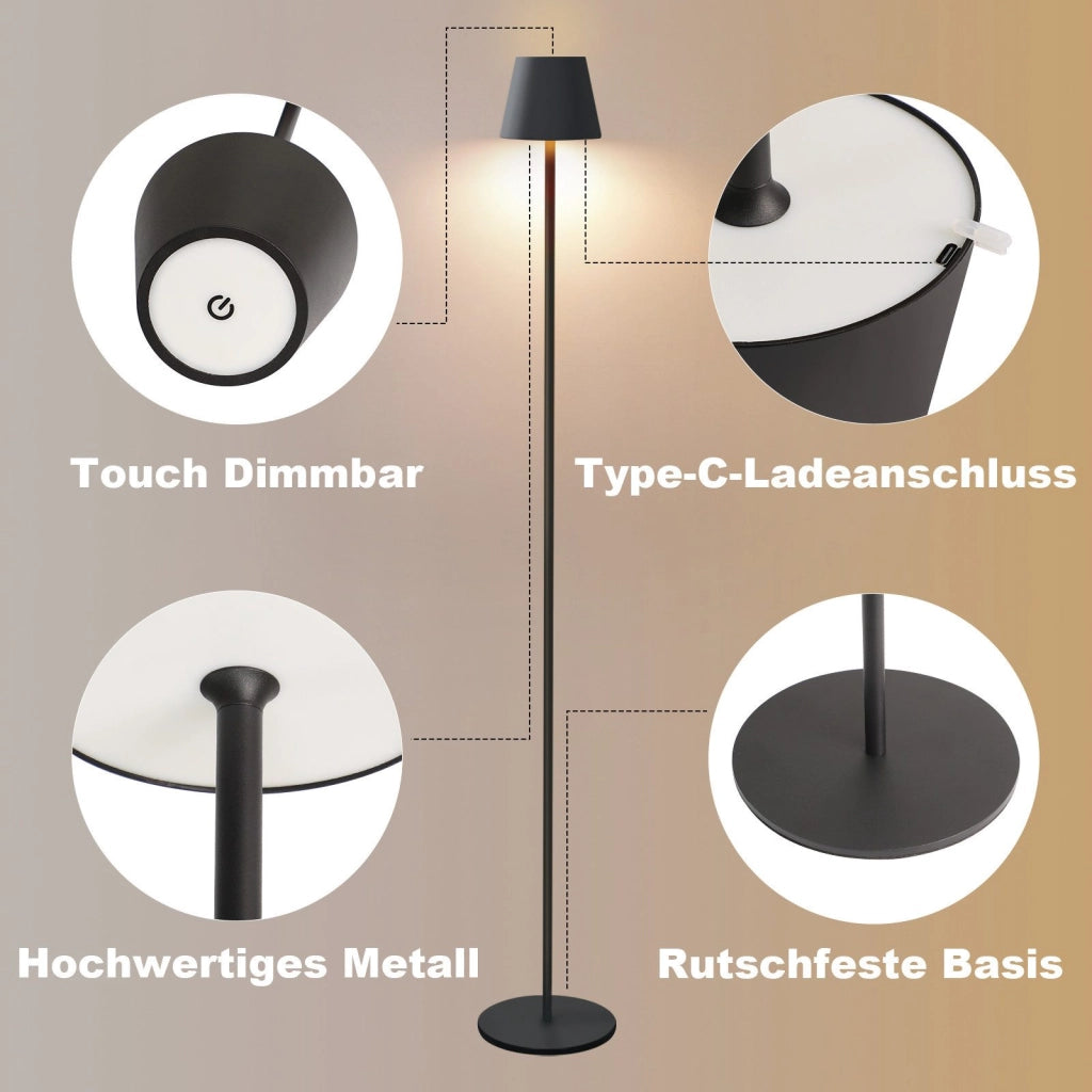 ZMH Lampada da terra LED nera dimmerabile metallo moderna senza fili 125cm