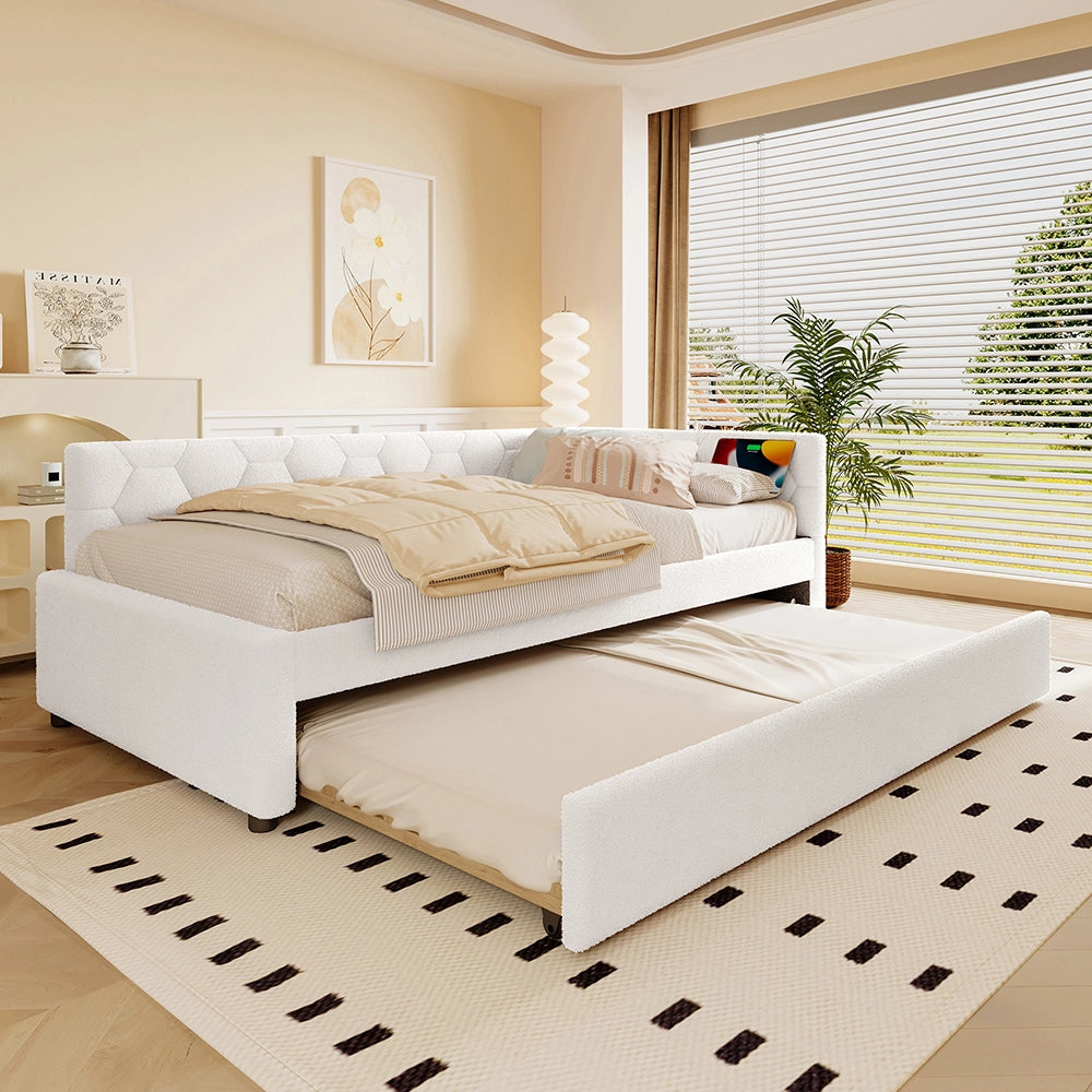 Letto giorno 90x200cm - Xylo - bianco, lampada, USB-C, estraibile