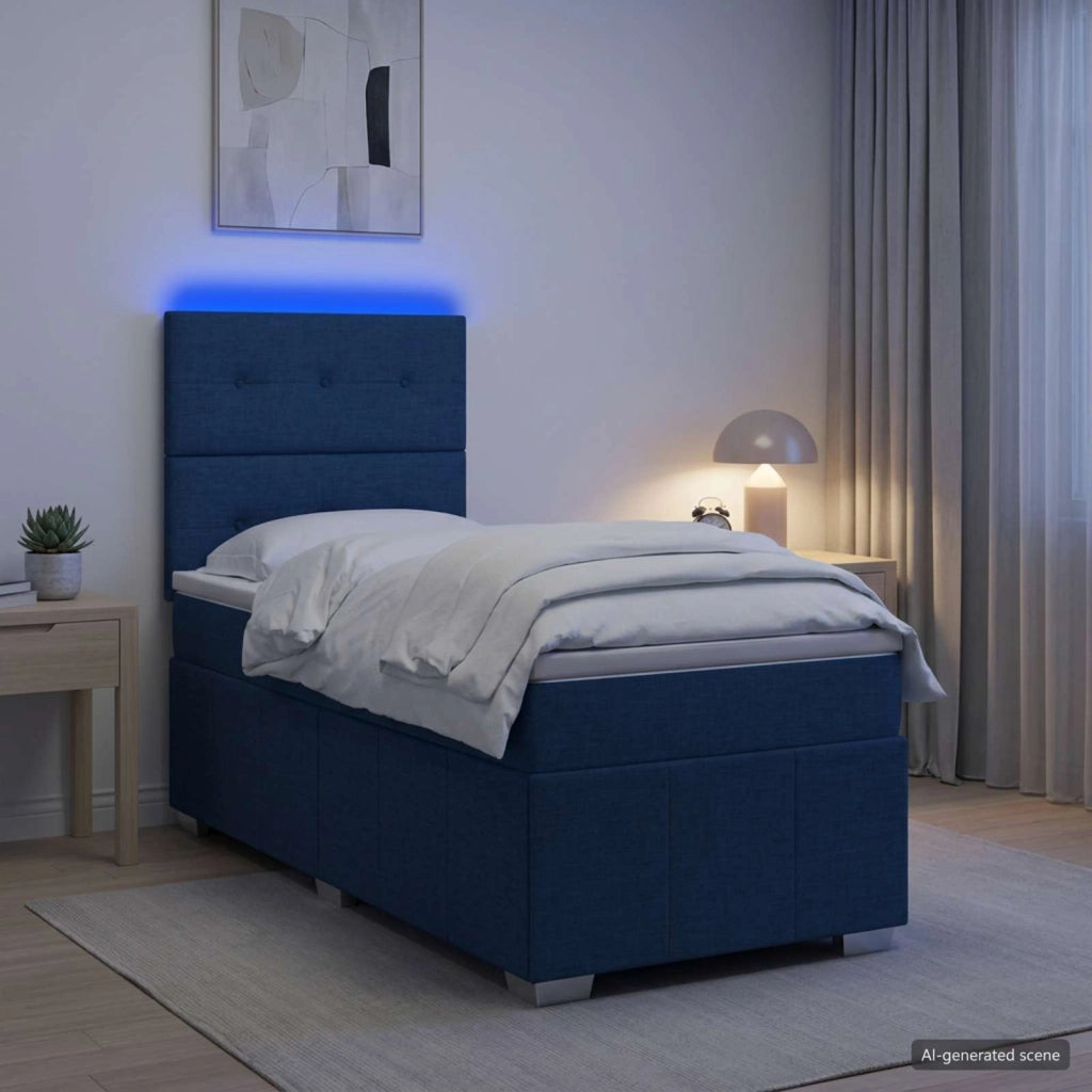 Letto Box Spring LED con Materasso Blu 90 x 200 cm Tessuto 3455520