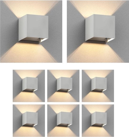 8 x Lampada da Parete per Esterno, IP65, Luce in Alto/Basso, Bianco Opaco, Angolata, 1x G9 max. 10W