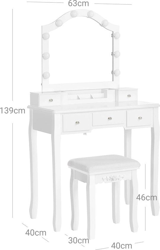 Set di Vanità per Trucco - Stazione di Bellezza - Costruzione in MDF - 80 cm x 40 cm x 139 cm