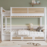 Letto a castello per bambini con 3 cassetti e scala a 4 gradini 90x200 cm