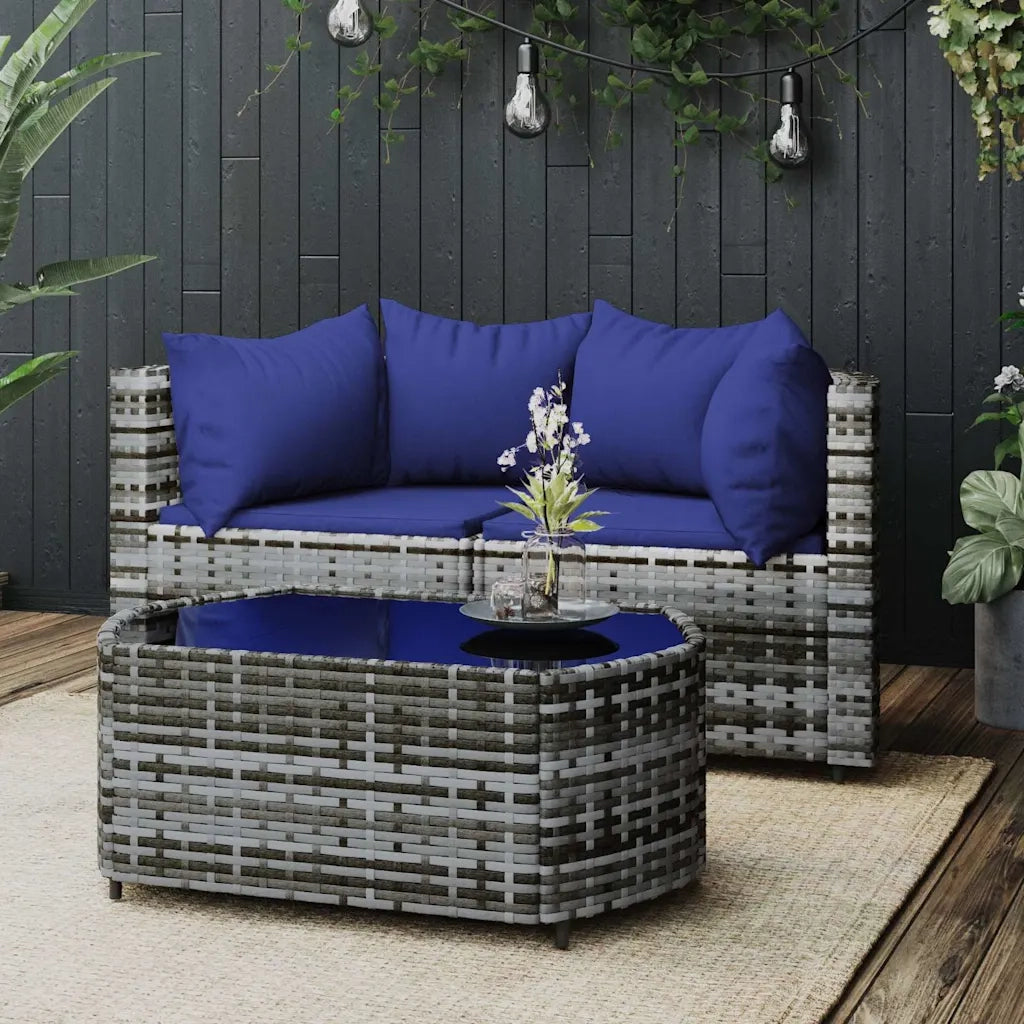 Set Divani da Giardino 3 pz con Cuscini in Polyrattan Grigio 319855