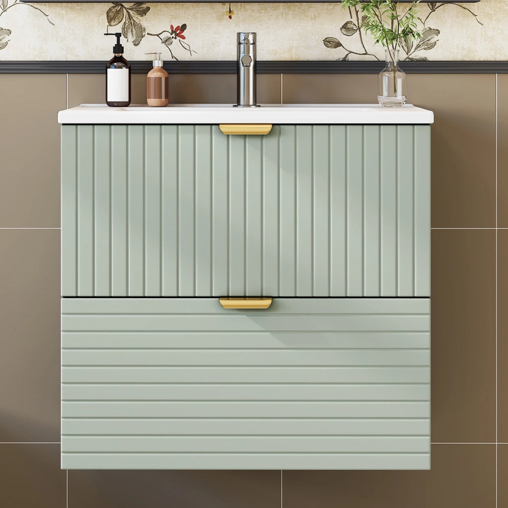Sottolavabo Sospeso con Lavabo Integrato ¨C MINIMAL ¨C 2 Cassetti, Verde Menta, 61x46x57