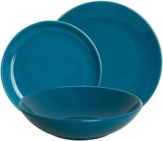 Servizio da tavola in porcellana blu resistente al lavastoviglie, composto da 18 pezzi, inclusi piatto, piatto di zuppa e piatto di dessert, adatto per uso quotidiano, set per 6 persone.