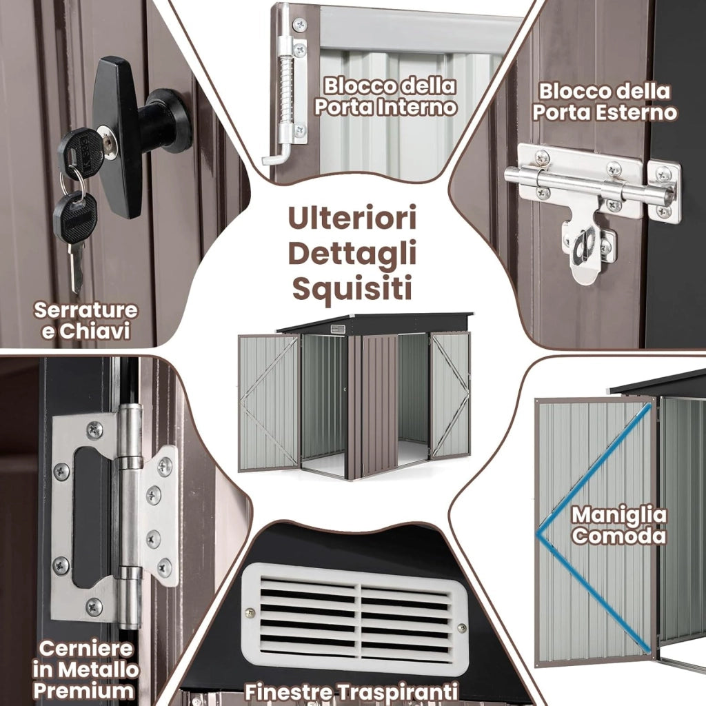 Capanno da Giardino 2,6㎡, Casetta Porta Attrezzi da Esterno in Metallo Zincato Resistente alle Intemperie con 2 Porte e Tetto Inclinato, Ripostiglio per Cortile (Grigio Caldo)